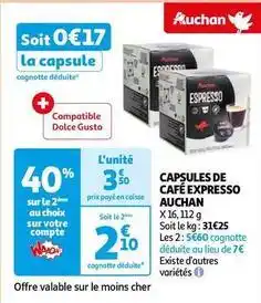 Auchan Auchan - capsules de café expresso offre