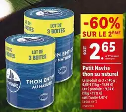 Lidl Petit navire -thon au naturel offre
