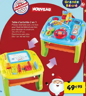 Table d'activités 2 en 1