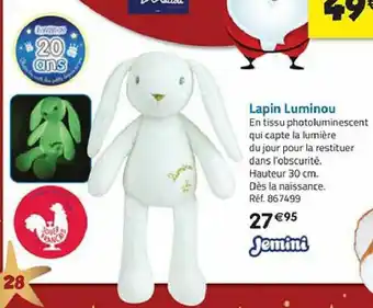La Grande Récré Lapin luminou offre