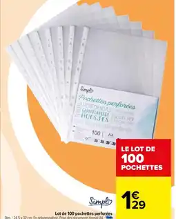Carrefour Lot de 100 pochettes perforées offre