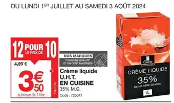 Promocash Crème liquide U.H.T. EN CUISINE offre