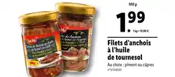 Lidl Filets d'anchois à l'huile de tournesol offre