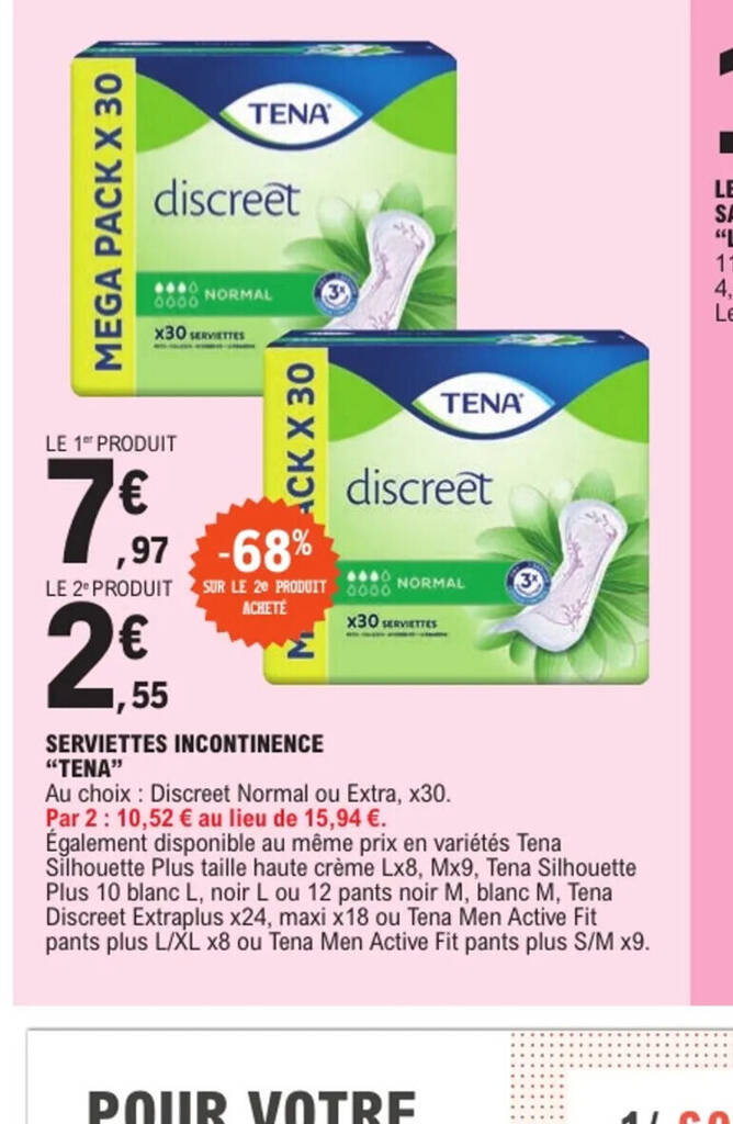 Promo SERVIETTES INCONTINENCE chez E.Leclerc