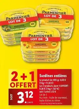 Lidl Parmentier - sardines entieres offre
