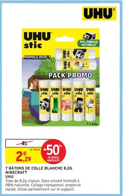 Intermarché Hyper 7 BÂTONS DE COLLE BLANCHE 8,2G MINECRAFT UHU offre