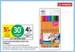 Intermarché Hyper 12 STYLOS-FEUTRES POINT 88 STABILO offre