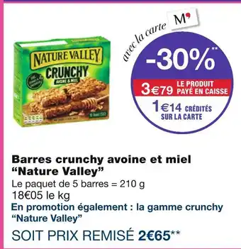 Monoprix Nature Valley Barres crunchy avoine et miel offre
