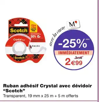 Monoprix Scotch Ruban adhésif Crystal avec dévidoir offre
