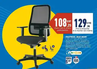 Bureau Vallée Fauteuil Buz Noir offre