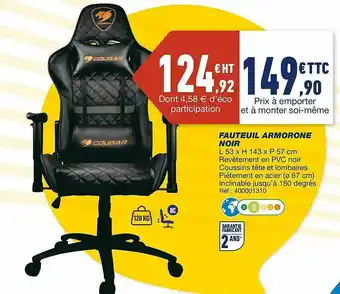 Bureau Vallée Fauteuil Armorone Noir offre
