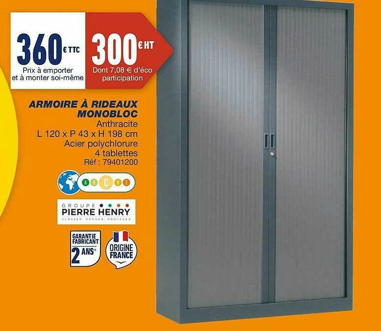 Promo Armoire à Rideaux Monobloc Pierre Henry chez Bureau Vallée