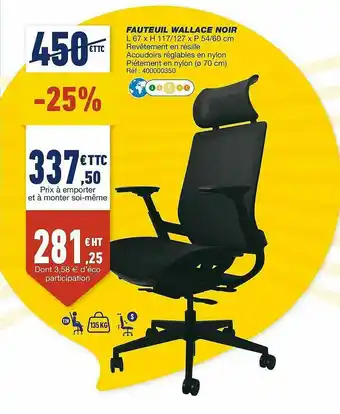 Bureau Vallée Fauteuil Wallace Noir offre