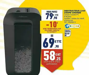 Bureau Vallée Destructeur Lx45 Coupe Croisée offre