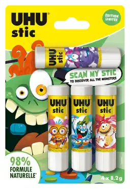 Carrefour Market UHU Lot de 4 bâtons de colle blanche Monster offre