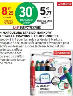 Intermarché STABILO 4 MARQUEURS MARKDRY + 1 TAILLE-CRAYONS + 1 CHIFFONNETTE offre