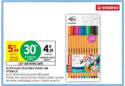 Intermarché STABILO 12 STYLOS-FEUTRES POINT 88 offre