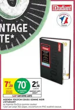 Intermarché L'ETUDIANT AGENDA 15X21CM COUSU GOMME NOIR offre