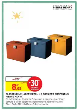 Intermarché PIERRE HENRY CLASSEUR MENAGER METAL + 5 DOSSIERS SUSPENDUS offre