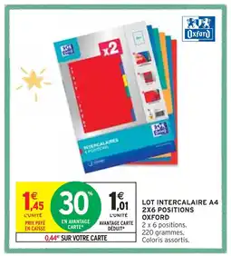 Intermarché OXFORD LOT INTERCALAIRE A4 2X6 POSITIONS offre