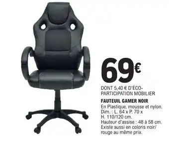 E.Leclerc FAUTEUIL GAMER NOIR offre