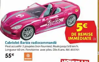 La Grande Récré Cabriolet Barbie Radiocommandé offre