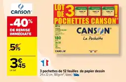 Carrefour 3 pochettes de 12 feuilles de papier dessin offre