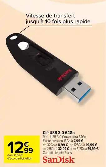 Carrefour Clé USB 3.0 64Go offre