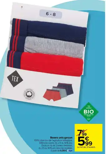 Carrefour Boxers unis garçon offre