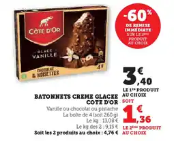 Super U BATONNETS CREME GLACEE CÔTE D'OR offre
