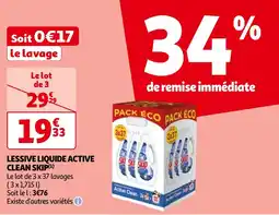 Auchan LESSIVE LIQUIDE ACTIVE CLEAN SKIP(¹) offre