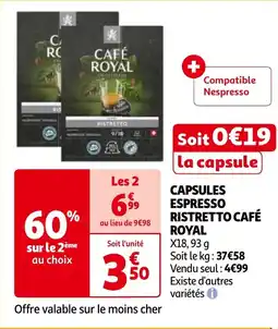 Auchan CAPSULES ESPRESSO RISTRETTO CAFÉ ROYAL offre