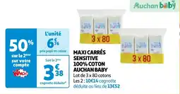 Auchan MAXI CARRÉS SENSITIVE 100% COTON AUCHAN BABY offre