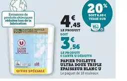 Hyper U PAPIER TOILETTE ULTRA DOUX TRIPLE EPAISSEUR BLANC U offre