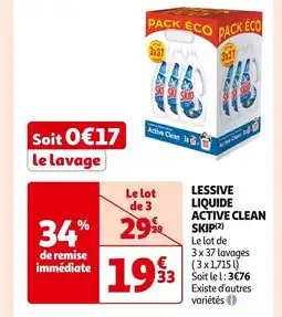 Auchan Supermarché LESSIVE LIQUIDE ACTIVE CLEAN SKIP(2) offre