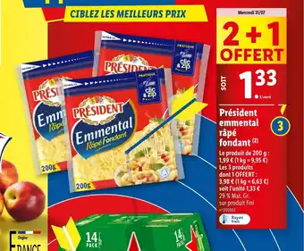 Lidl Président emmental râpé fondant offre