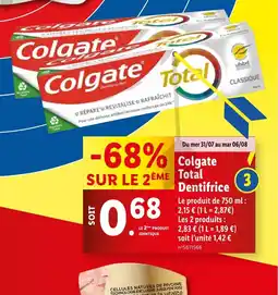 Lidl Colgate total dentifrice offre