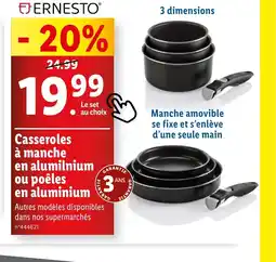 Lidl Casseroles à manche en alumilnium ou poêles offre