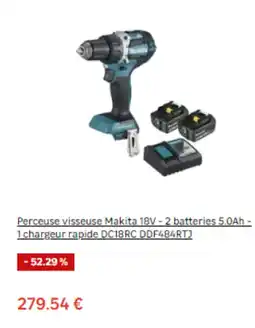 Perceuse visseuse Makita 18V - 2 batteries 5.0Ah - 1 chargeur rapide DC18RC DDF484RT)