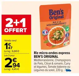 Carrefour Riz micro-ondes express BEN'S ORIGINAL offre