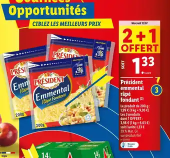 Lidl Président Emmental râpé fondant offre