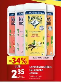 Lidl Le Petit Marseillais Gel douche et bain offre