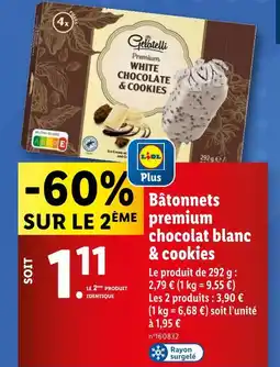 Lidl Gelatelli Bâtonnets premium chocolat blanc & cookies offre