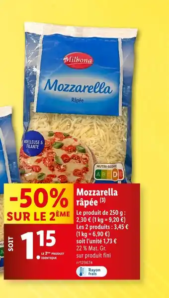 Lidl Milbona Mozzarella râpée offre