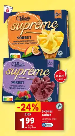 Lidl Gelatelli 6 cônes sorbet offre