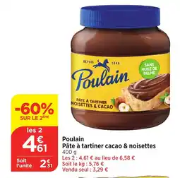 Bi1 Poulain Pâte à tartiner cacao & noisettes offre