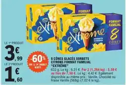 E.Leclerc Extrême - 8 cônes glacés sorbets citrons format familial offre