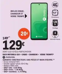 E.Leclerc Motorola - pack g24+ coque+ chargeur+ verre trempé offre