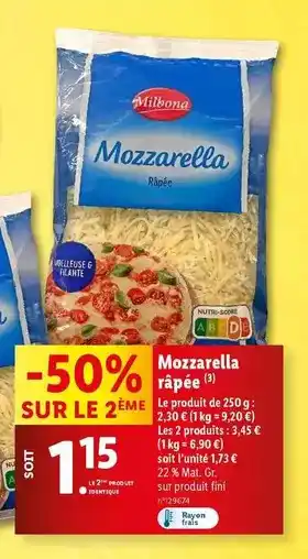 Lidl Milbona - mozzarella rapee offre