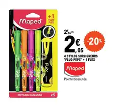 E.Leclerc 4 STYLOS SURLIGNEURS "FLUO PEPS" + 1 FLEX offre